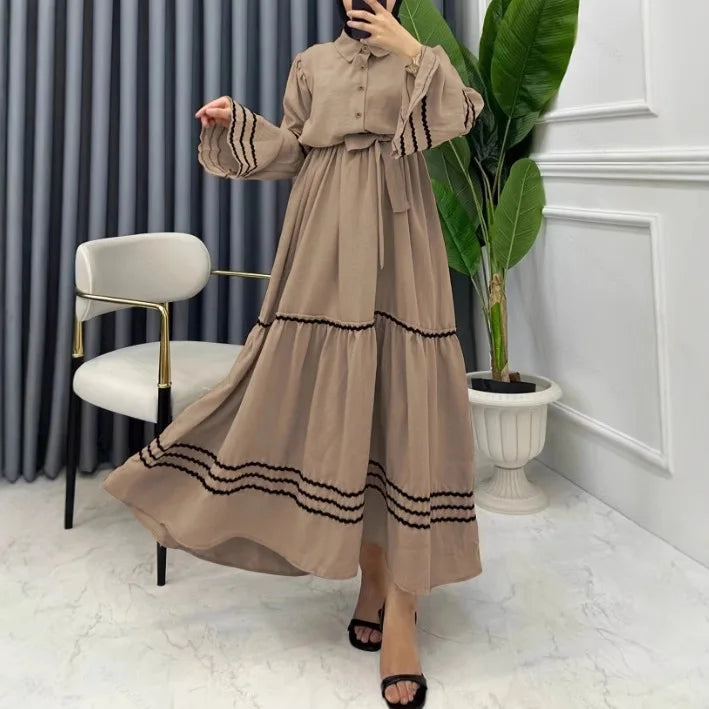 Muslim Style Turn-down Collar Casual Dresses
