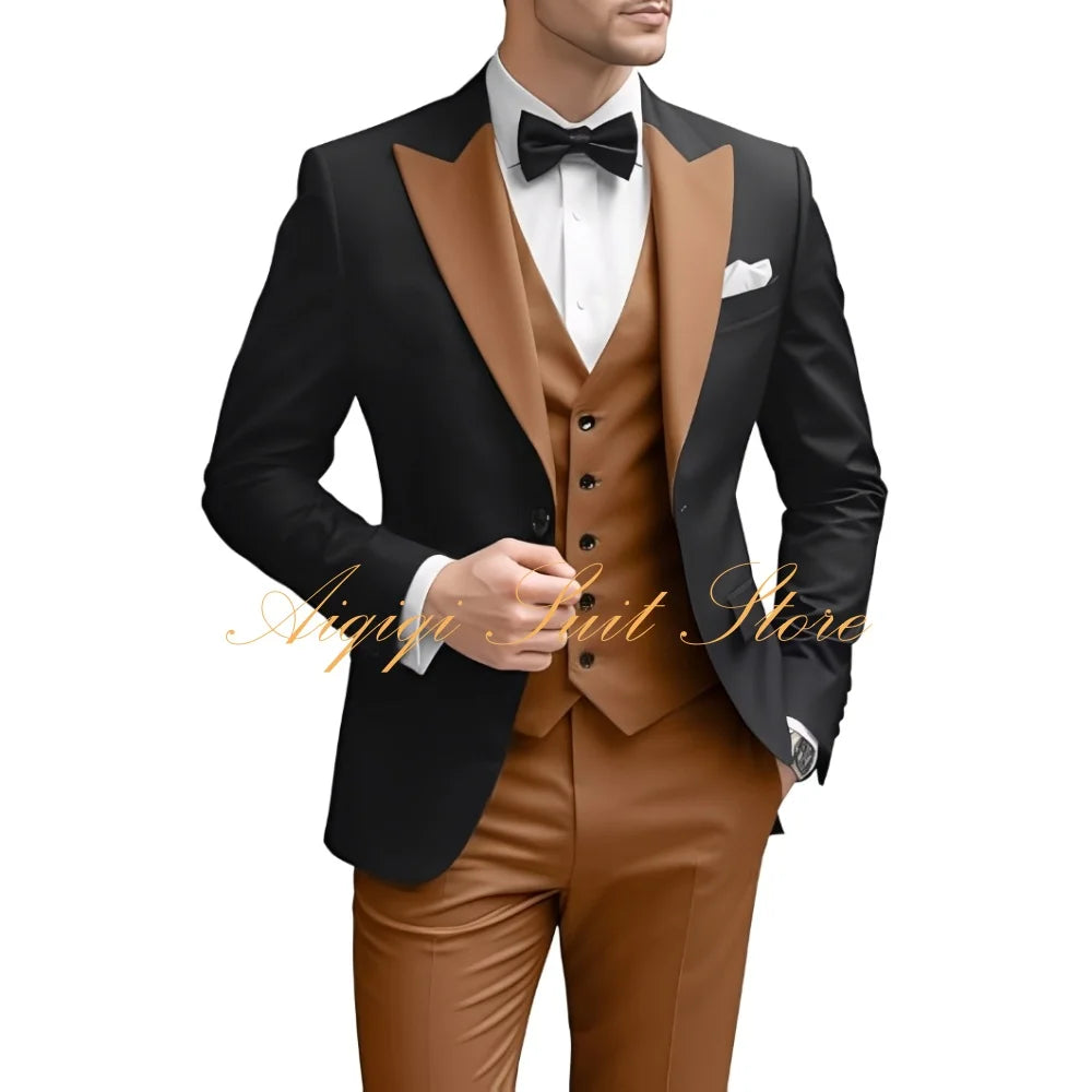 Men's Suits Slim Fit 3 Piece Wedding Suit for Men Elegant Formal Prom Tuxedo Grooms Homecoming Blazer Vest Pants Men Suits