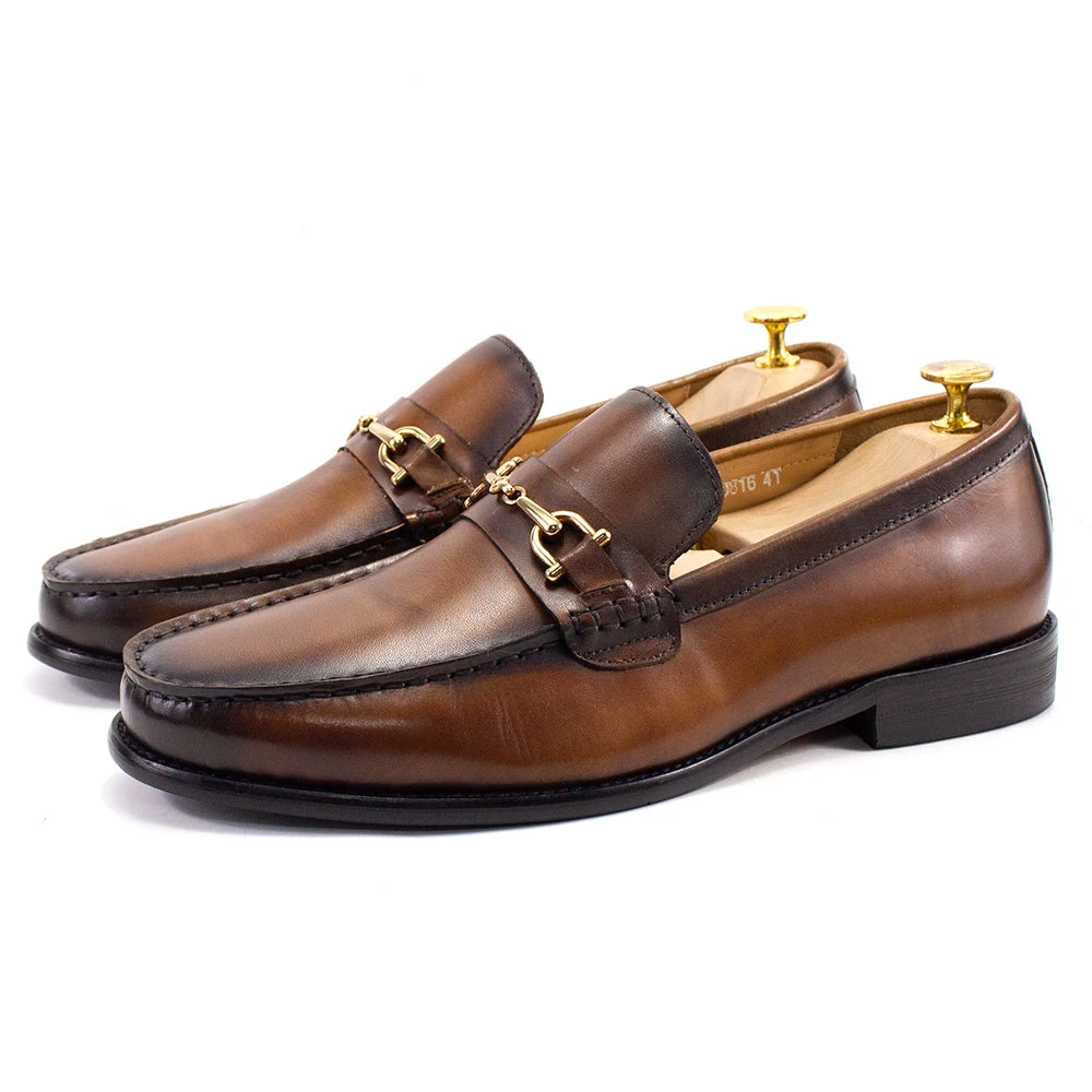 Handmade Genuine Leather Metal Chain Loafers