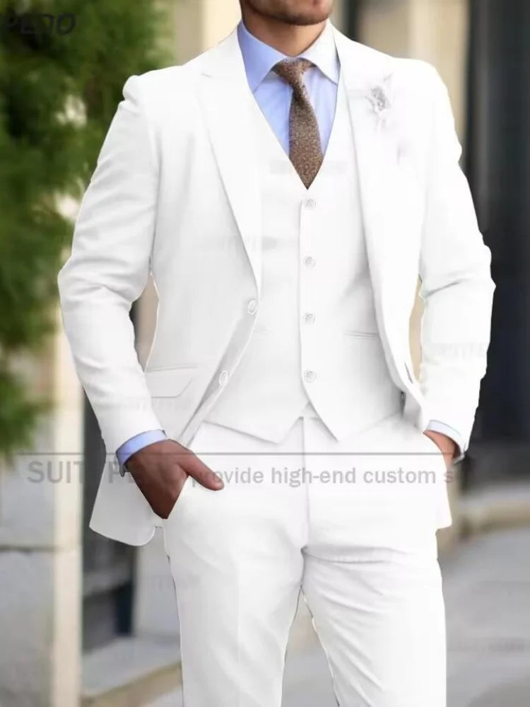 Slim Fit Suit Sets For Men Wedding Banquet Groomsman Elegant Formal Vest Pants Three Pieces Fashion Male Classic Outfits