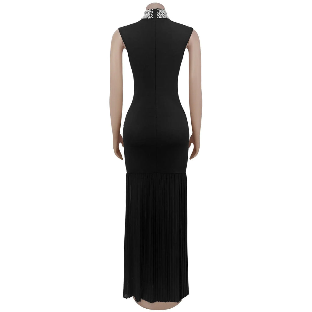 Elegant Party Patchwork Pleated Evening Dress