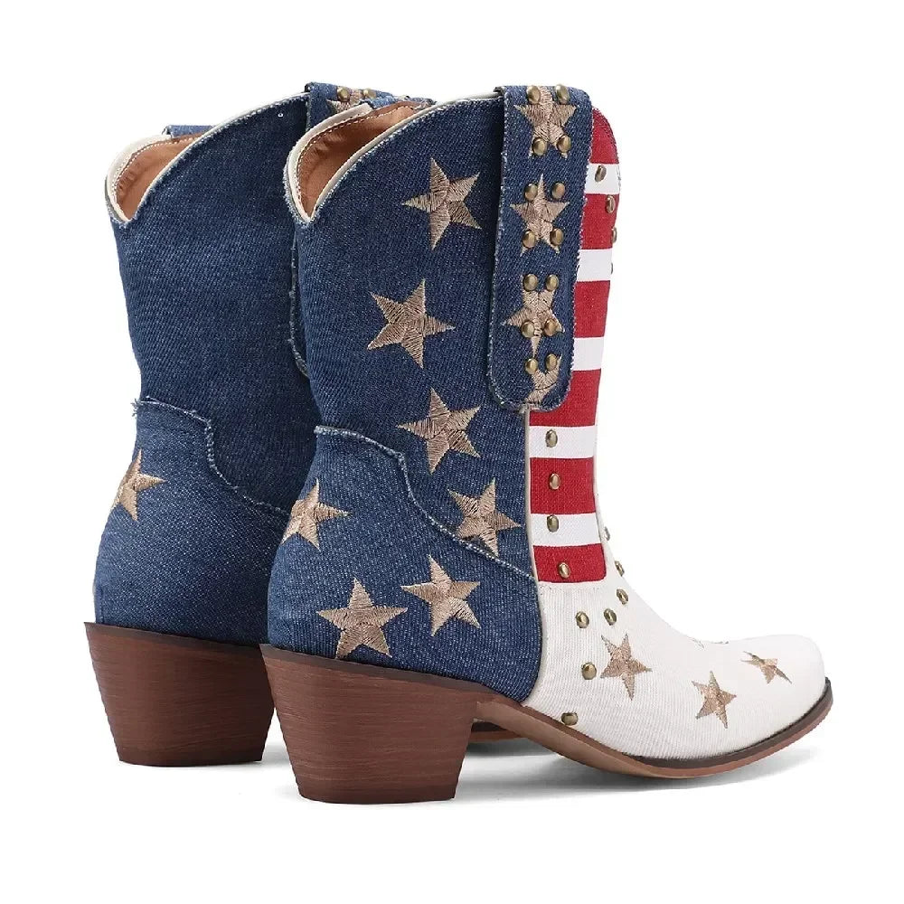 Star Spangled American Western Cowboy Ankle Boots