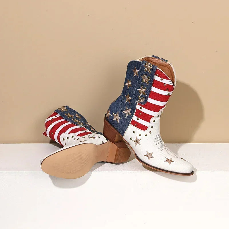 Star Spangled American Western Cowboy Ankle Boots