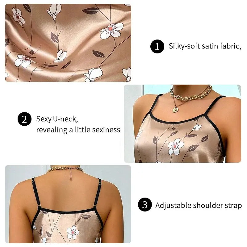 Satin Floral Print Comfortable Nightdress