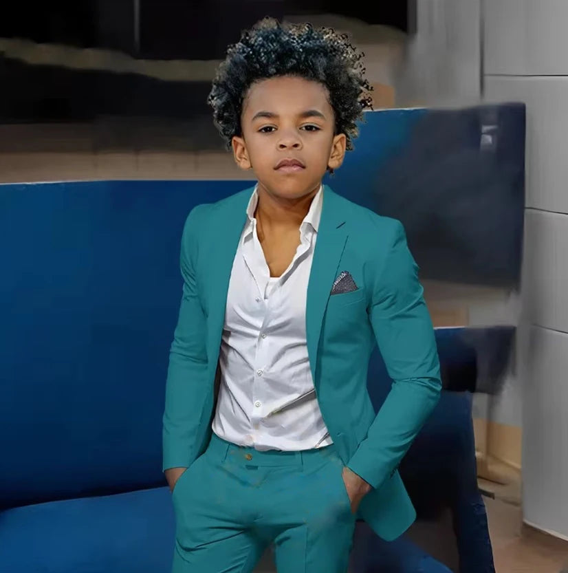 Boys Suits Suit (Jacket + Trousers) – Stylish Slim Fit Gold Single-Breasted Perfect for Weddings & Cocktail Parties