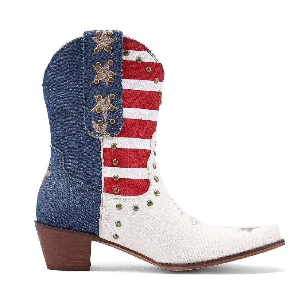Star Spangled American Western Cowboy Ankle Boots