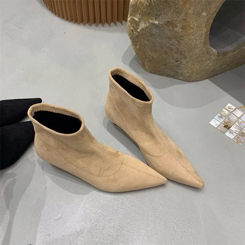 Elegant Back Zipper Pointed Toe Ankle Boots