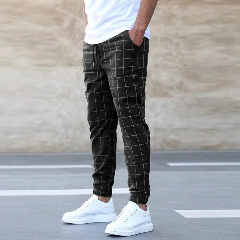 Plaid Casual Belted Cuffed Long Trousers Pants