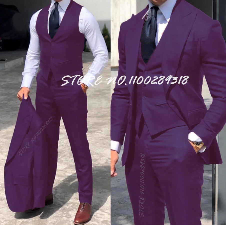 Classy 3 Pieces Tuxedos Slim Fit Costume Homme(Jacket+Vest+Pants)