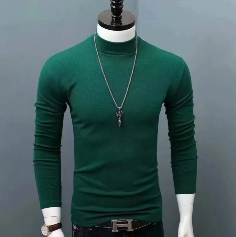 Slim Fit Fashionable Turtleneck Long Sleeve Shirt