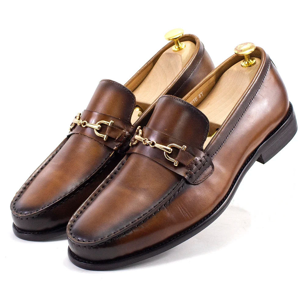 Handmade Genuine Leather Metal Chain Loafers