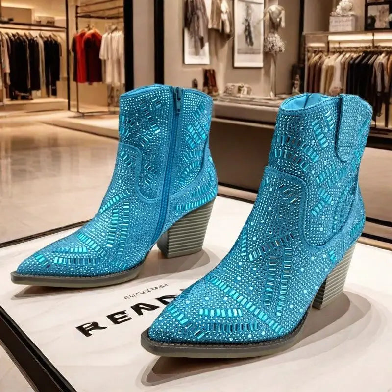 Full Diamond Style Pointed Toe Chelsea Boots