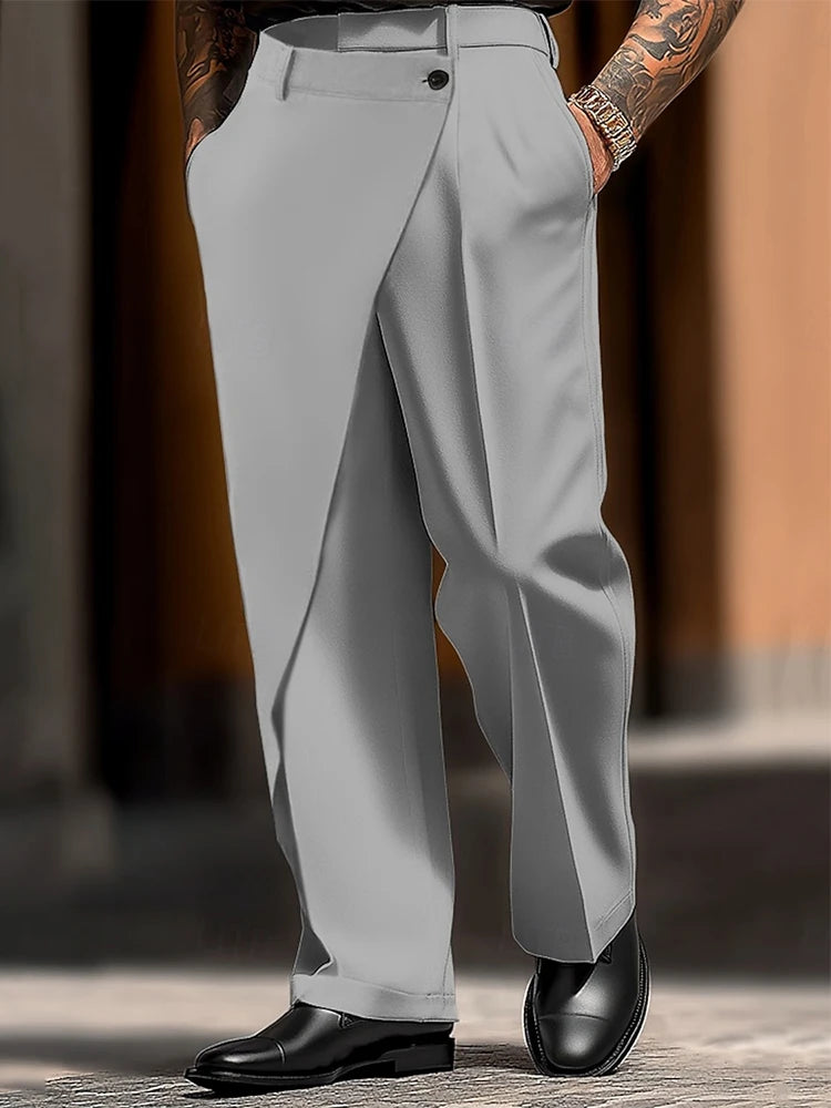 Casual Mens Trousers Vintage Pleated Solid Color Loose Straight Pants