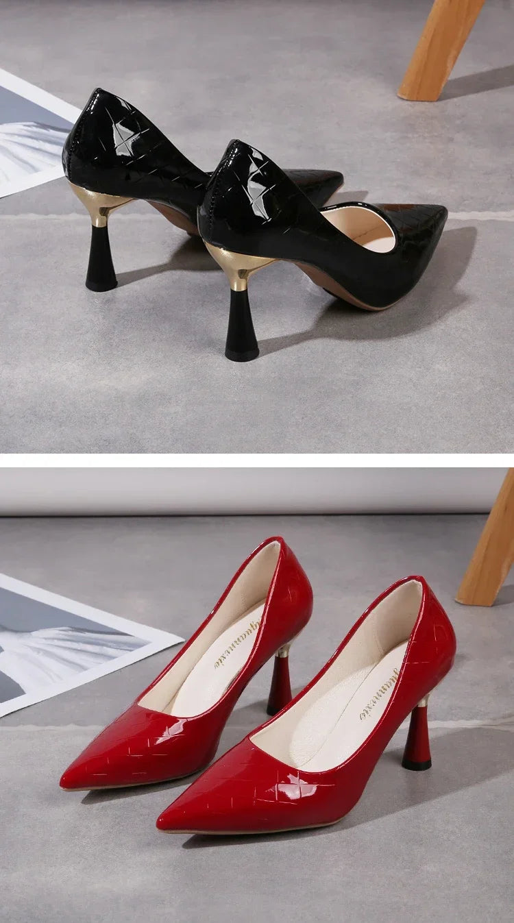 Elegant Heeled Pointed Toe Leather Heels