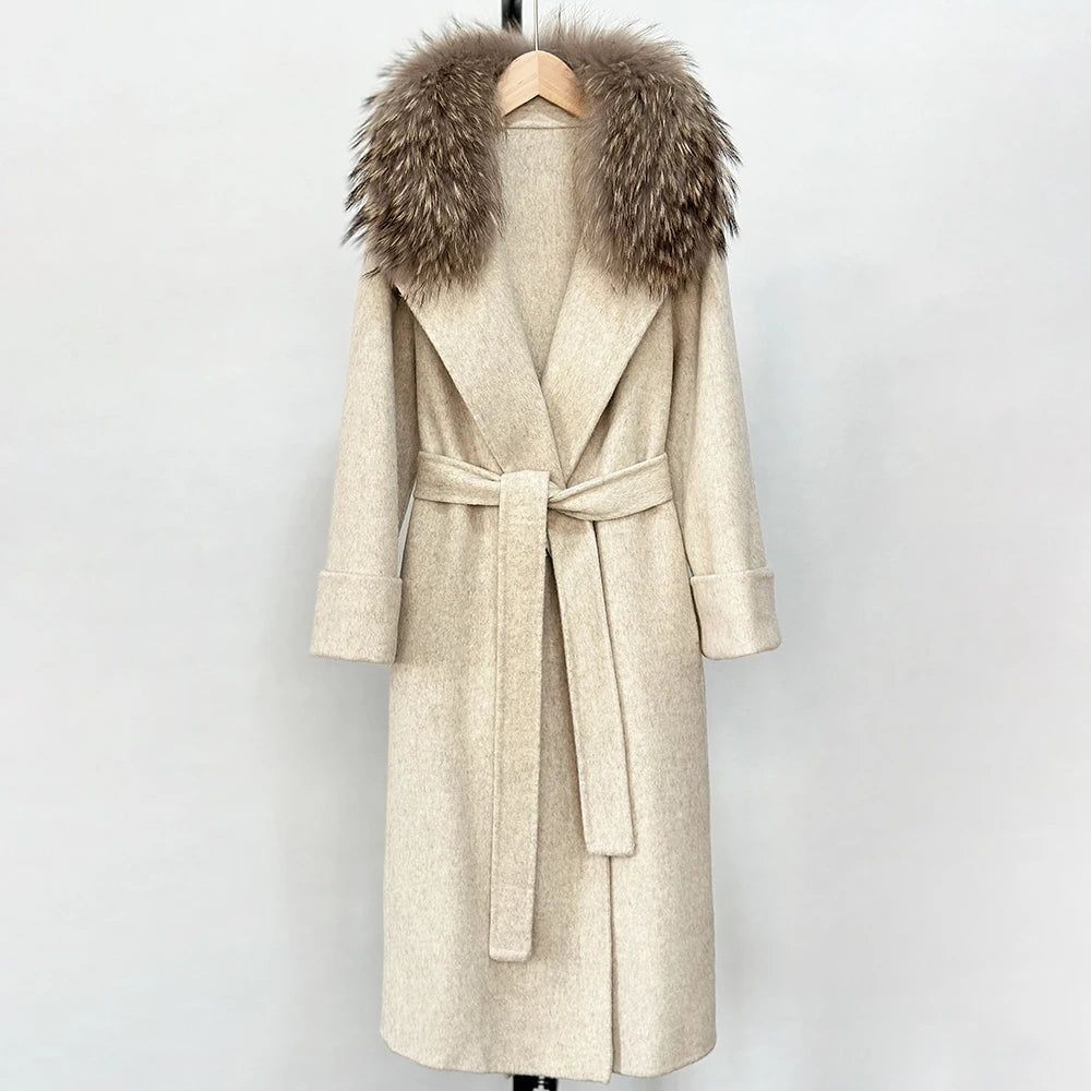 Fox Fur Collar Elegant Double-sided Wool Blend Coat Cashmere Wool Jacket