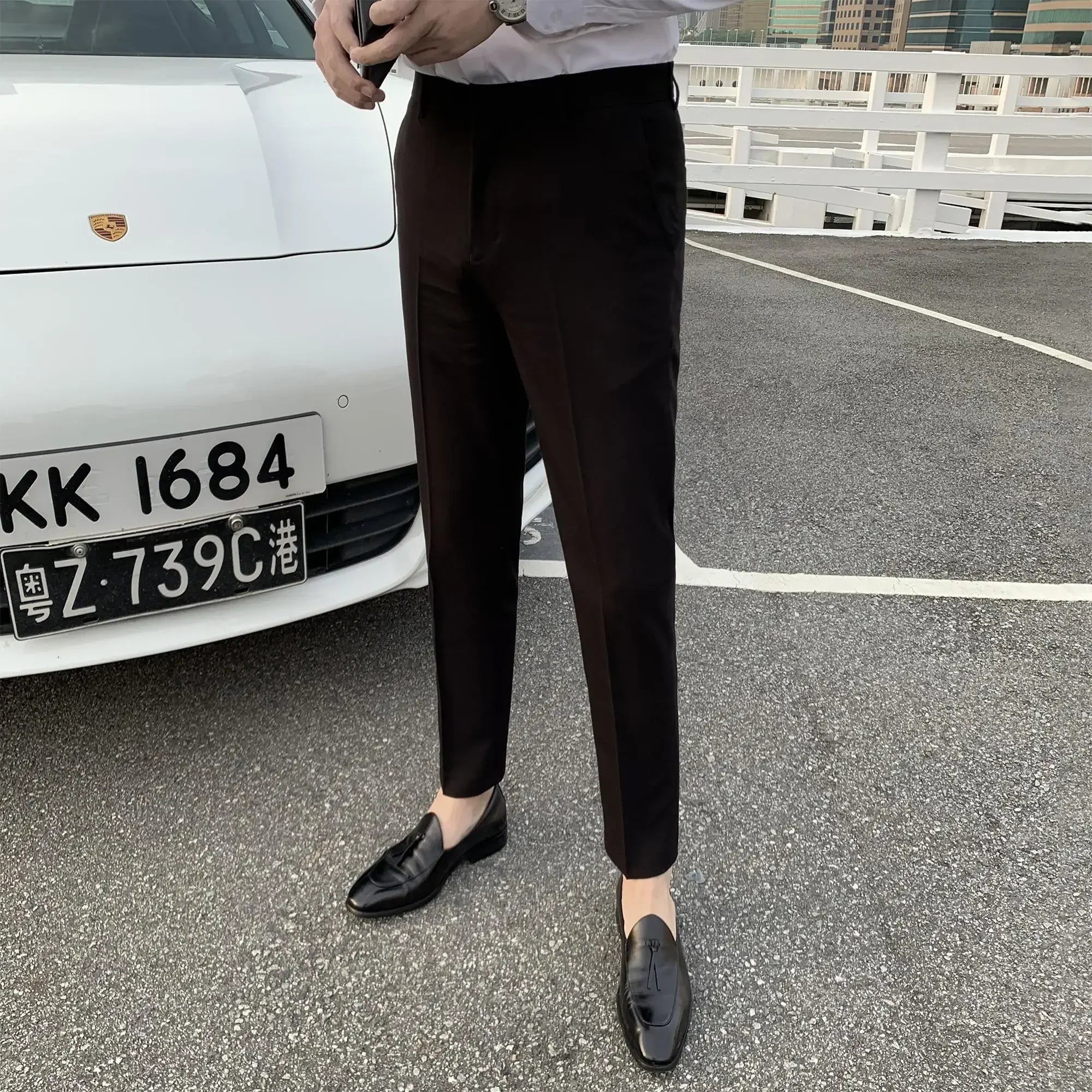 Slim Fit Tressed Suit Trousers White