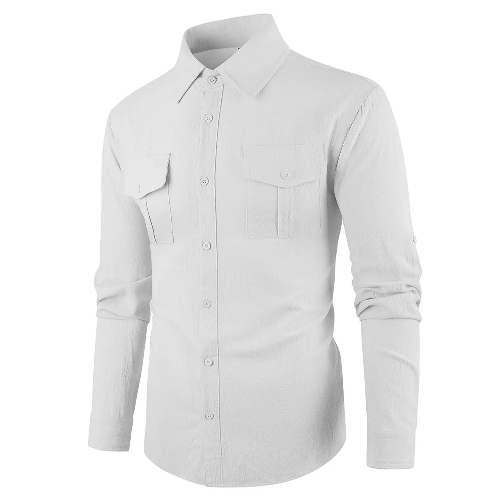 Men's Cargo Single Breasted Breathable Long Sleeve Shirt
