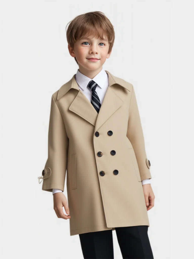 Handsome Boys British Style Winter Wool Long Coat 3-15Y
