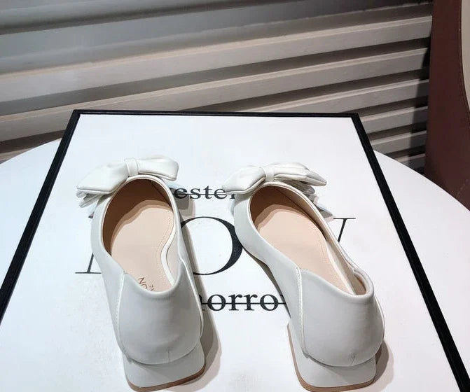 Low Heel Elegant Pointed Toe With Bow Slip-On
