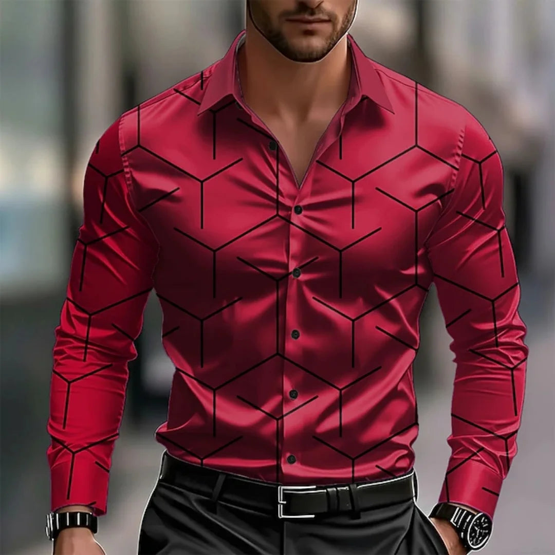 Men's Long-Sleeved Shirt With Checkered Collar