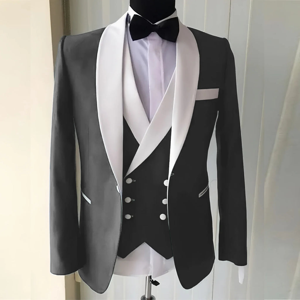 Wedding Suit for Men Slim Fit Shawl Lapel Solid Tuxedo Blazers and Pant and Double Breasted Vest Costumes Pour Hommes 3 Pièces
