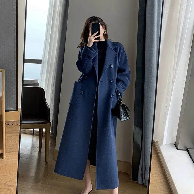 Winter Korean Coat, Long Coated Thickened Woolen Winter Black Coat Harajuku