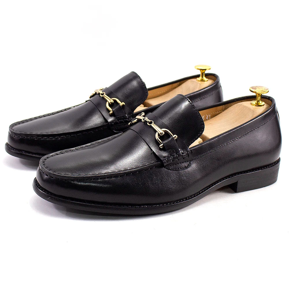 Handmade Genuine Leather Metal Chain Loafers