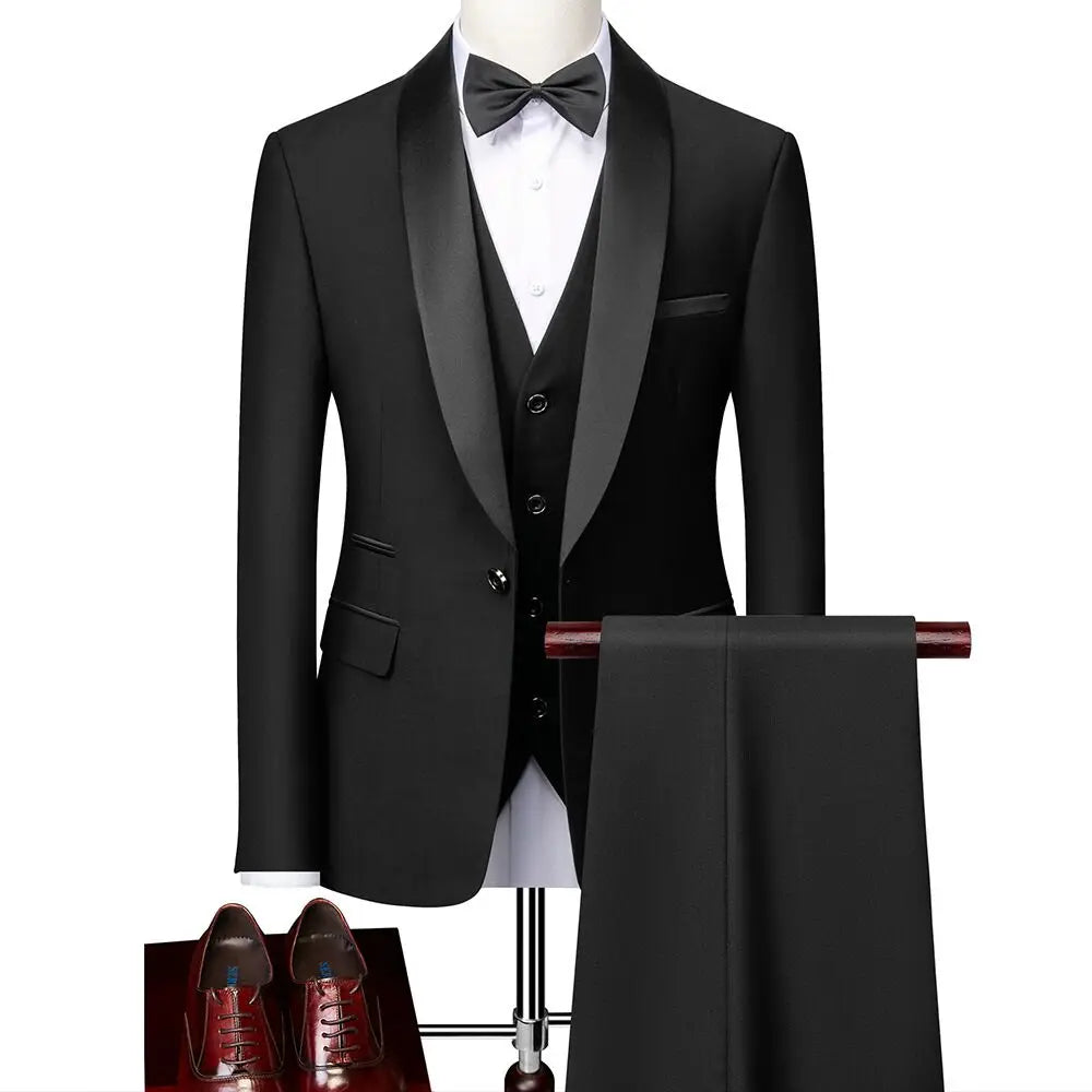 Suit (Blazer+ Vest + Pants) Gentleman Fashion Slim Work Solid Color