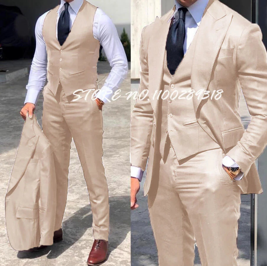 Classy 3 Pieces Tuxedos Slim Fit Costume Homme(Jacket+Vest+Pants)