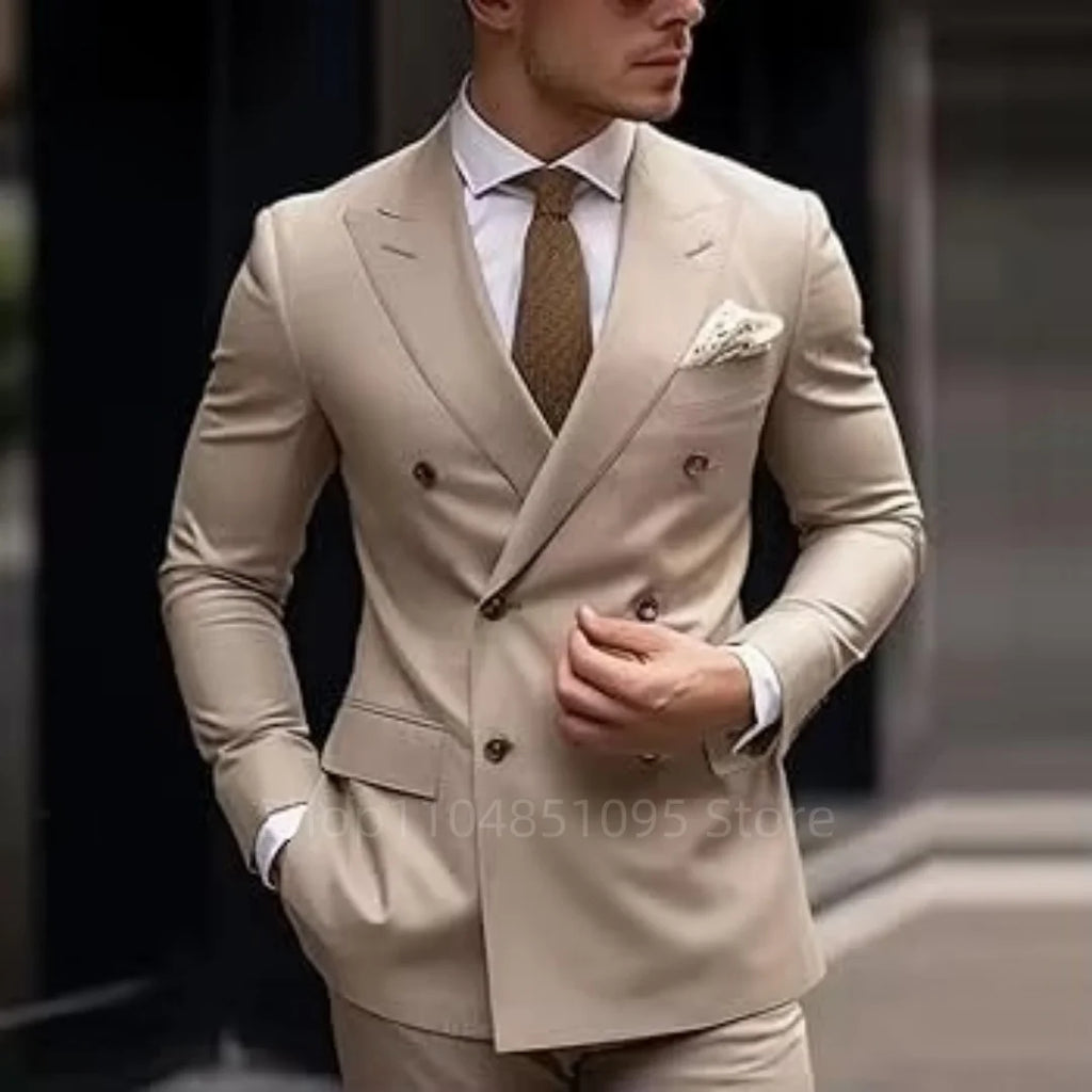 Fashion Style Wedding Men Suits Slim Fit Peak Lapel Blazer Pants 2 Piece Formal Business Groom Wear Tuxedos Costume Homme