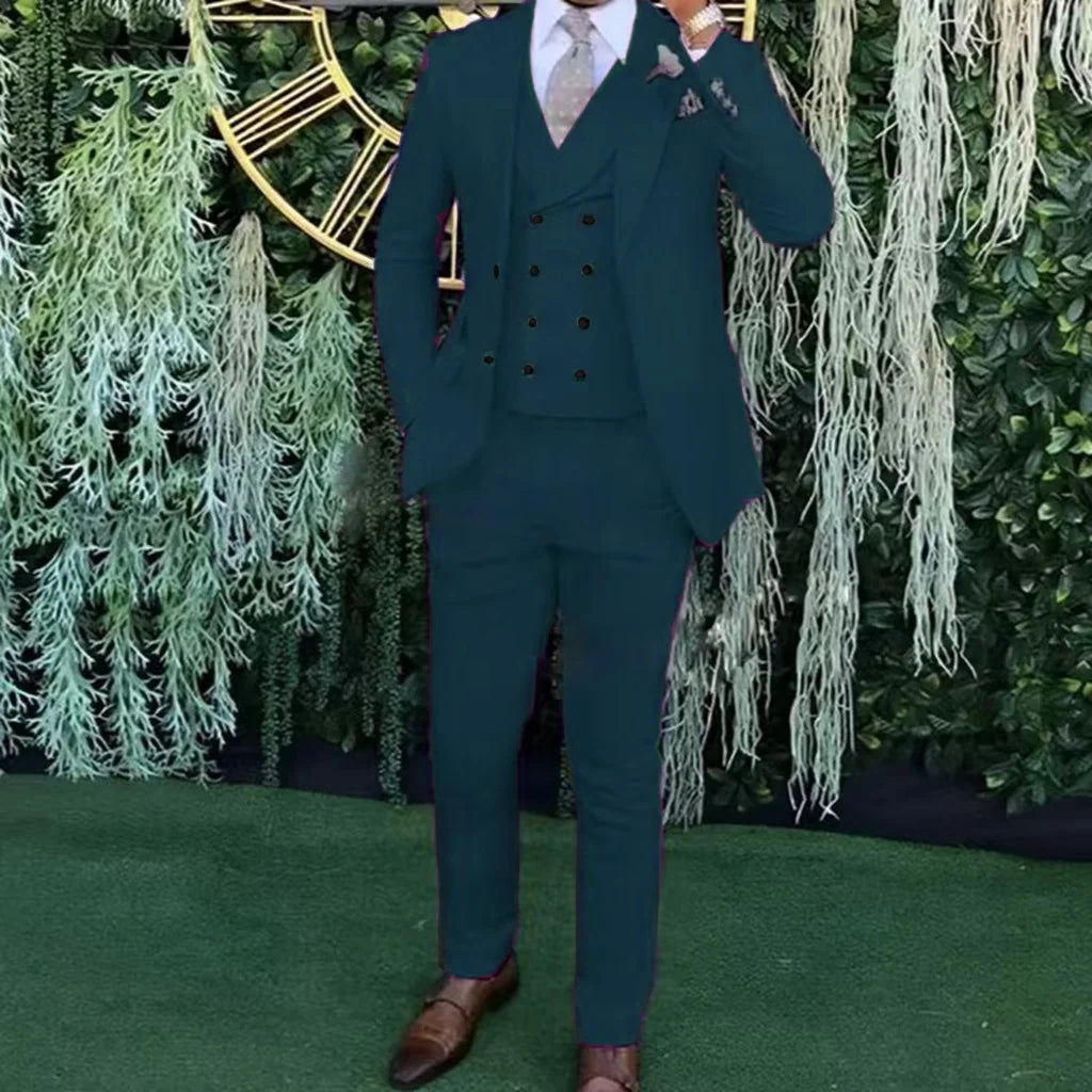 Men's Slim-Fit Three-Piece Suit，Three-Piece set of Vest, Blazer and Trousers，Ideal for Weddings, Business and Formal Occasions