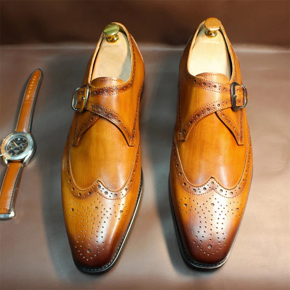 Genuine Leather Pointed Toe Buckle Loafers