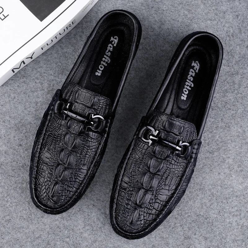 Italian Handmade Crocodile Pattern Genuine Leather Loafers