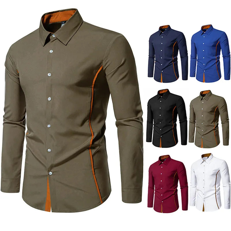 Long Sleeve Henry Collar Mens Dress Shirts