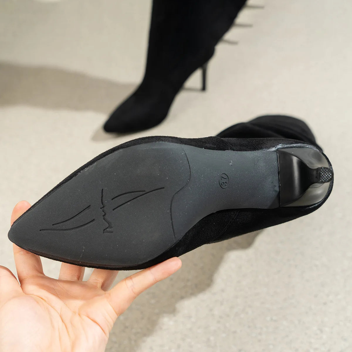 Elegant Heeled Knee Suede Pointed Toe Footwear