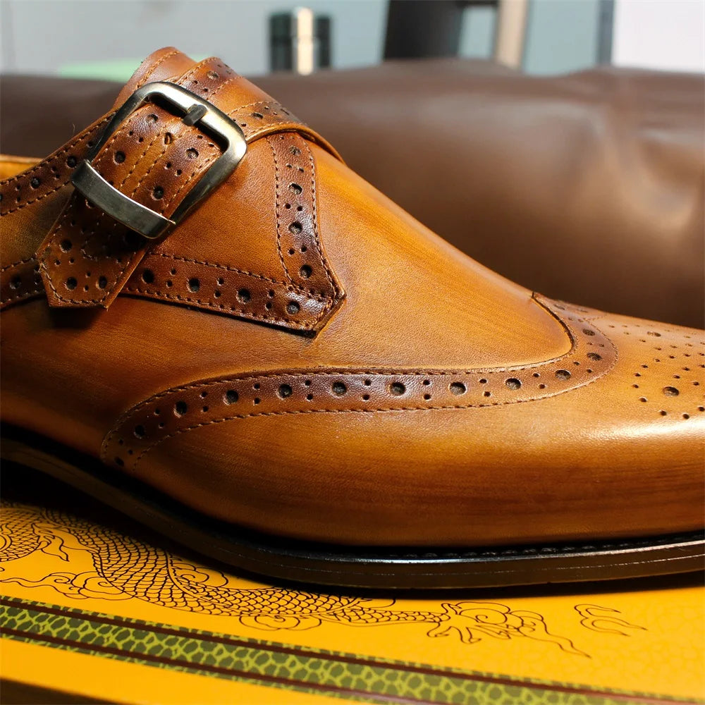 Genuine Leather Pointed Toe Buckle Loafers