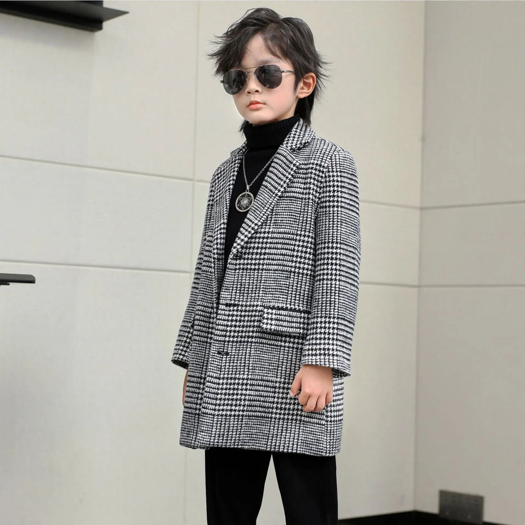 Handsome Boys British Style Winter Wool Long Coat 3-15Y