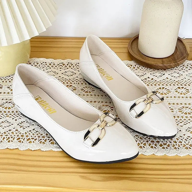 Pointed Toe Patent Leather Low Heel Single Slip on Classic Shoes