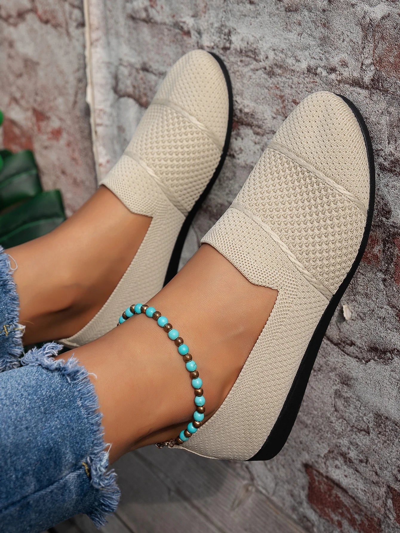 Stylish and Comfortable Knitted Shoes, Round-Toe Low-Cut Slip-Ons, Walking Shoes