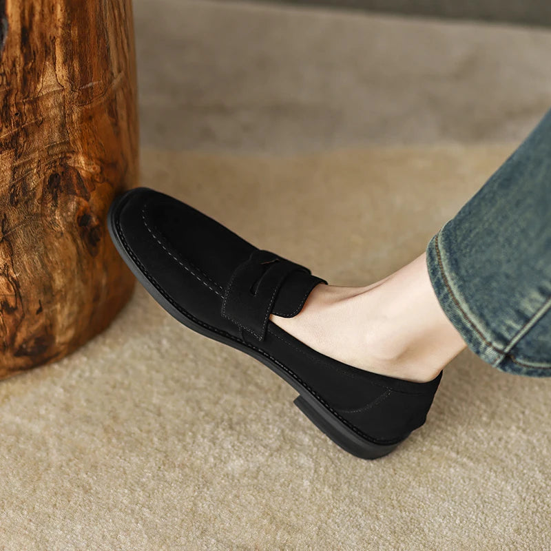 EAGSITY Cow Suede Leather Brown Loafer Shoes