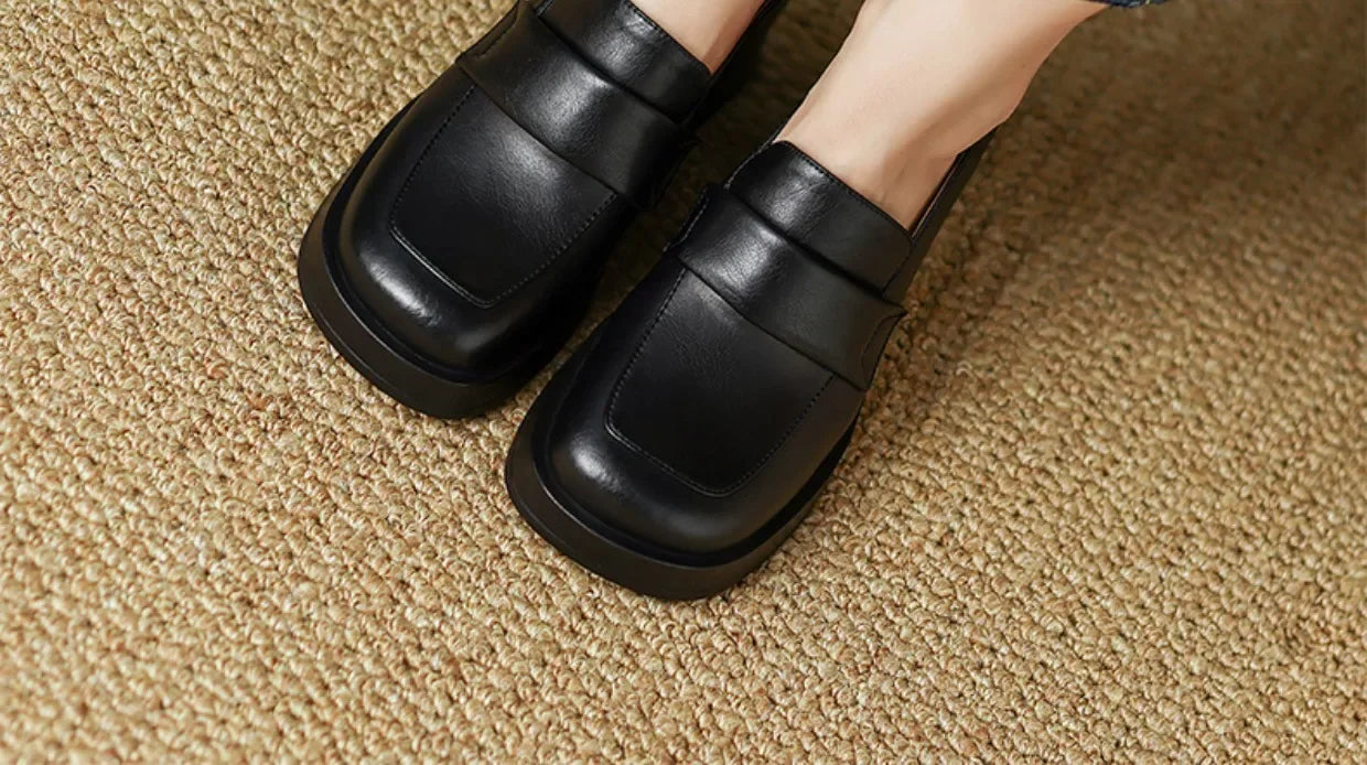 Retro British Style Thick High Leather Loafers