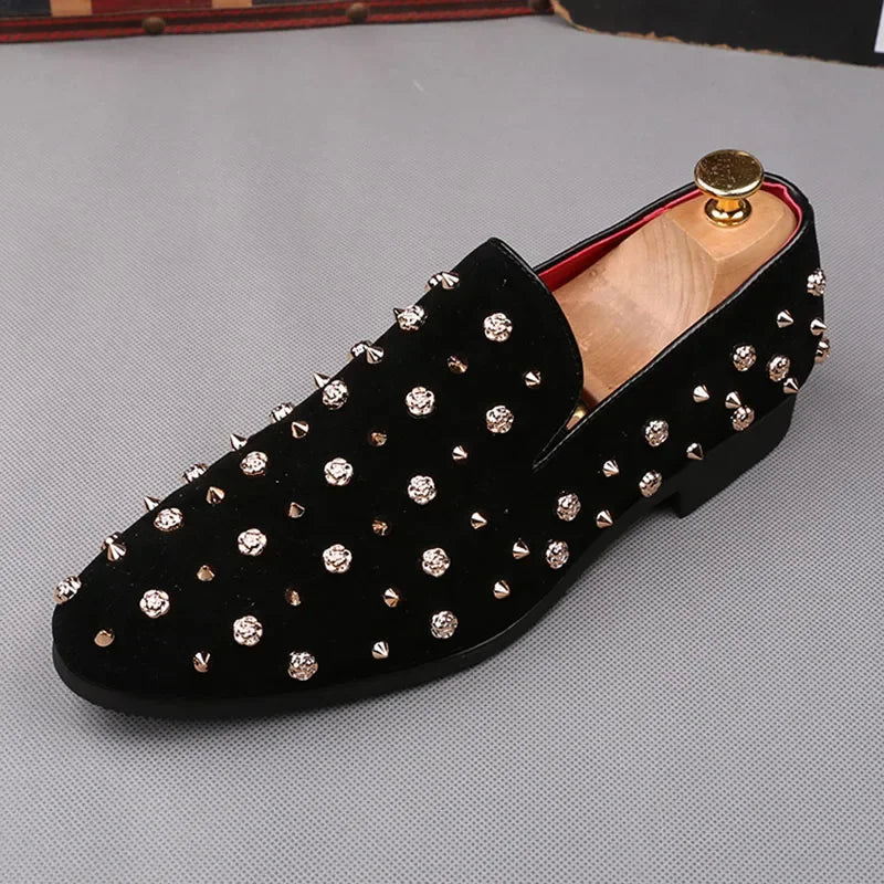 British Pointed Punk Rivet Loafers