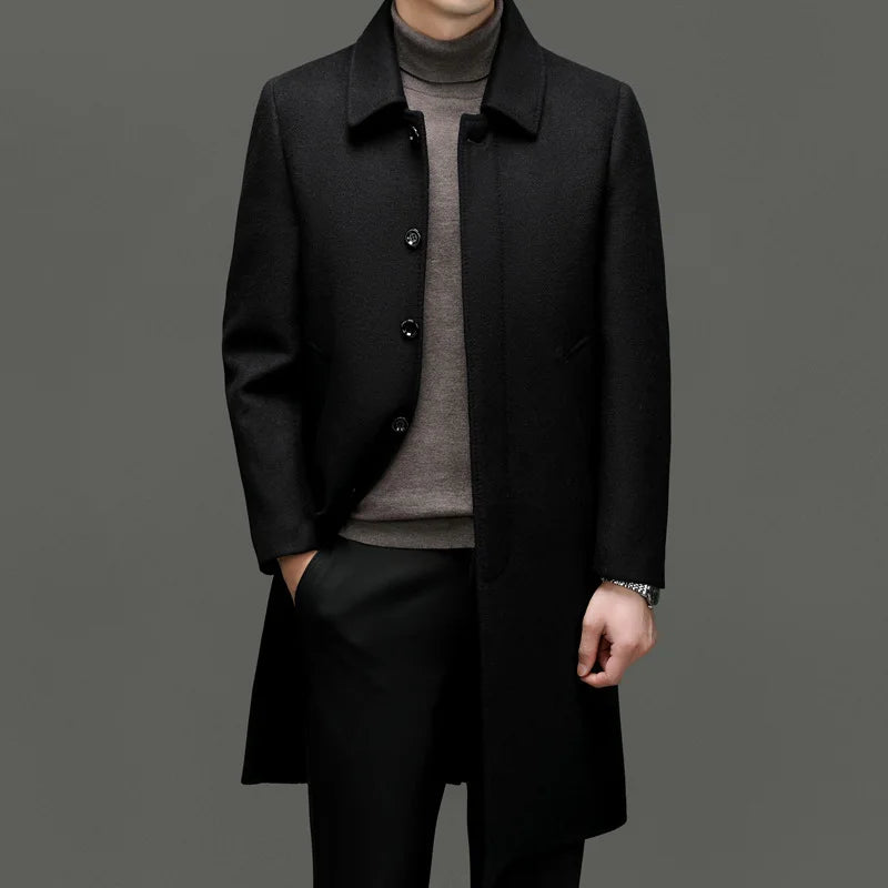 Wool Coat Solid Turn Down Collar