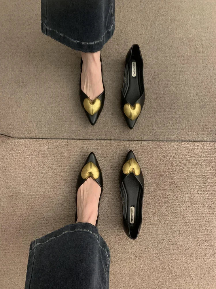 Elegant Black Flat Bottomed Single Shoes