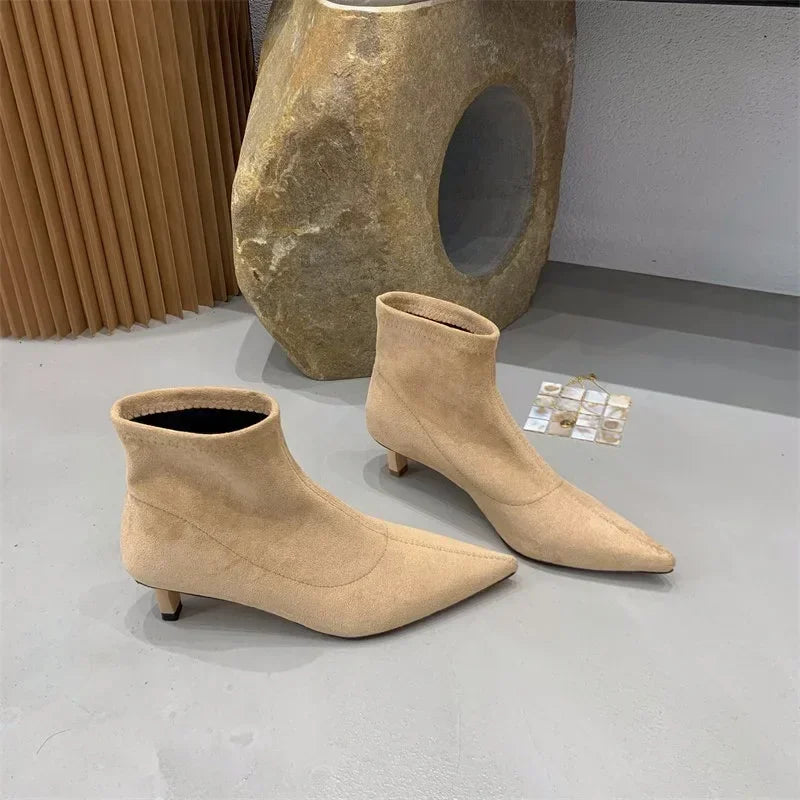 Elegant Back Zipper Pointed Toe Ankle Boots