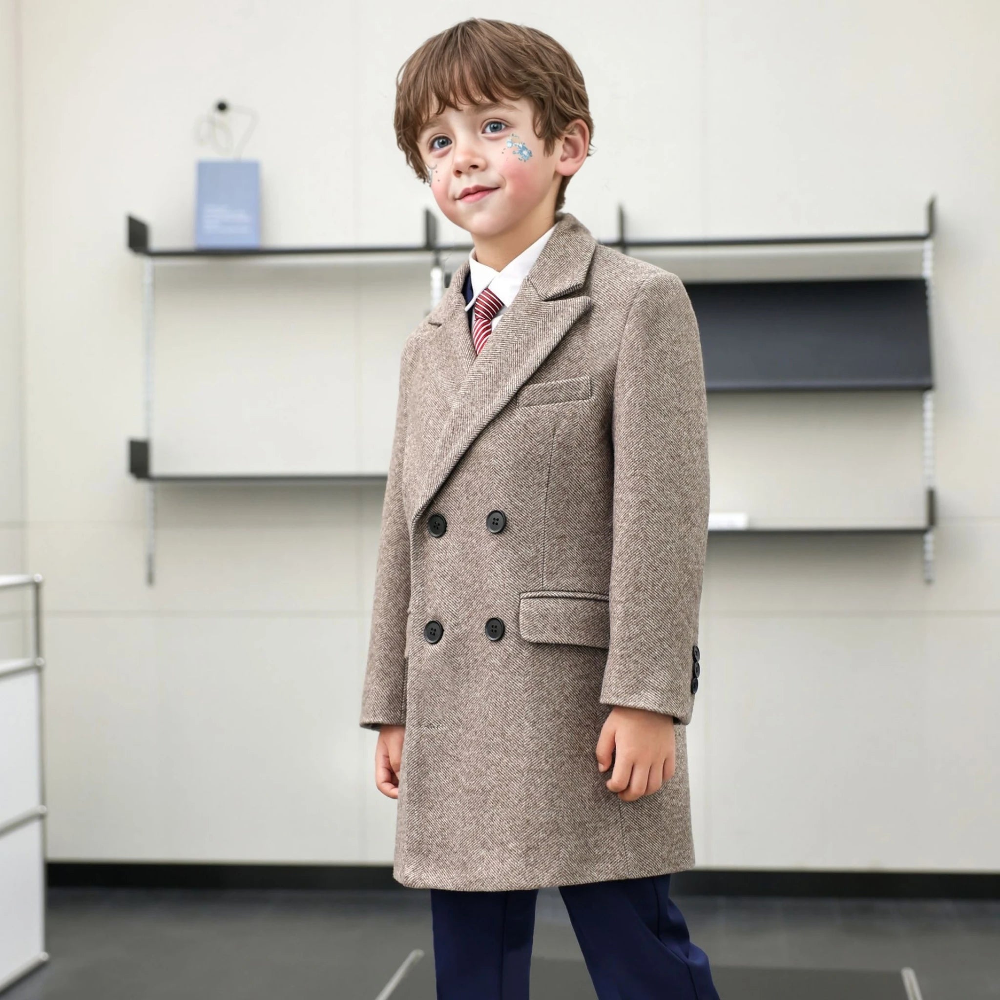 Handsome Boys British Style Winter Wool Long Coat 3-15Y