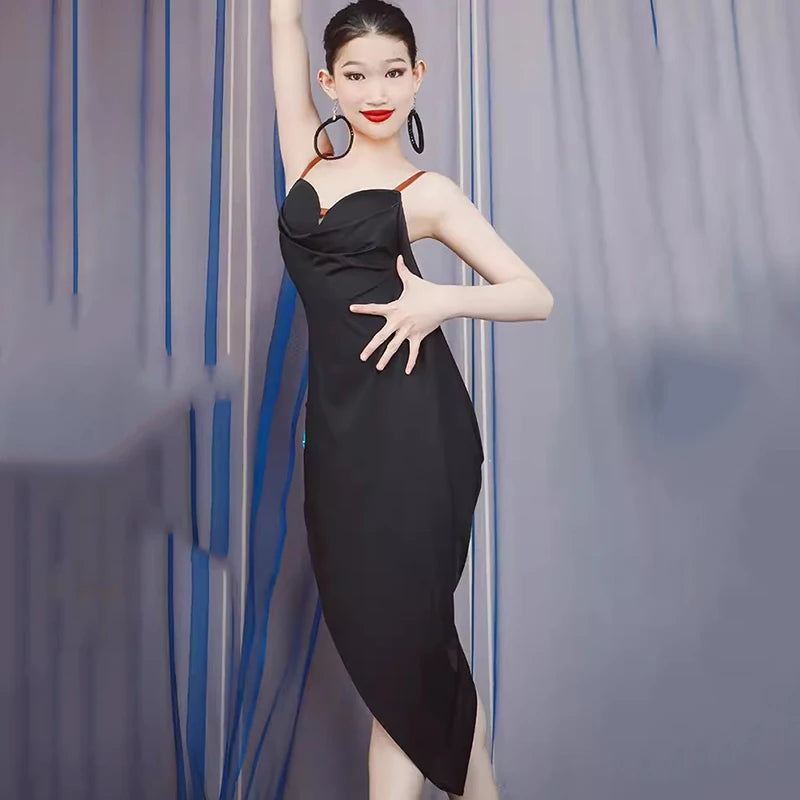 Black Latin Dance Dress Hollow-out