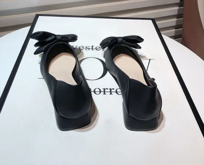 Low Heel Elegant Pointed Toe With Bow Slip-On