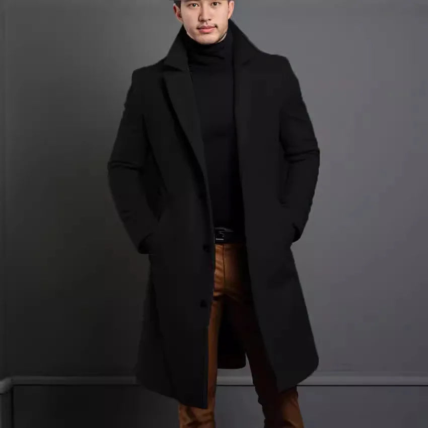 Long Solid Color High-end Woolen Coat