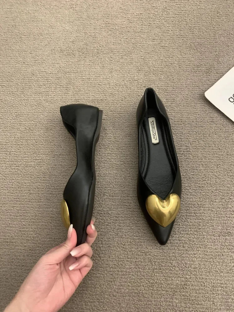 Elegant Black Flat Bottomed Single Shoes